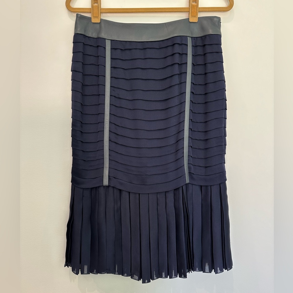 Rachel Roy Silk + Leather Navy Skirt Size 8 Matching Leather Jacket Available